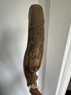 Alligator Hand Carved Wood Folk Art Florida Walking Stick Cane 35