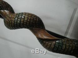 Amazing Handmade Hand Carved Twisted Snake Walking Stick / Cane CIrca 1988