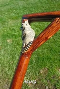Animal Handle Wooden Walking Stick Hand-Carved Cane for Men & Women