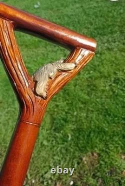 Animal Handle Wooden Walking Stick Hand-Carved Cane for Men & Women