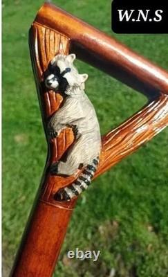 Animal Handle Wooden Walking Stick Hand-Carved Cane for Men & Women