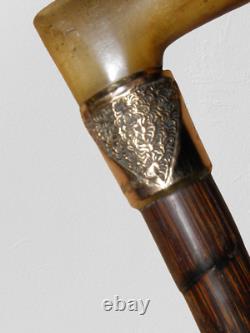 Antique 18 Carat Gold Plate Partridge Wood Dress Cane/Walking Stick W Carved Top