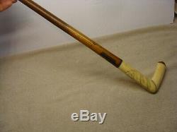 Antique 1800'S Bone CARVED Handle Walking Stick CANE Sterling Engraved WOOD OLD