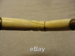 Antique 1800'S Bone CARVED Handle Walking Stick CANE Sterling Engraved WOOD OLD