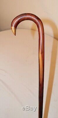 Antique 1800's 2-tone hand made carved Folk Art wood nickel walking stick cane