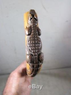 Antique 1800's Black Americana Carved Alligator Walking Stick Cane Folk Art USA