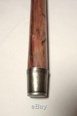 Antique 1800s Victorian sterling silver carved stag horn wood walking stick cane