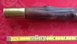 Antique 1820's Cane Walking Stick Coin Silver Band Carved Antler Handle Knob 34