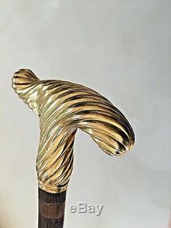 Antique 1837 Y. Paris 18k. Gold Hard Carved Wood Silver Walking Stick Lizard