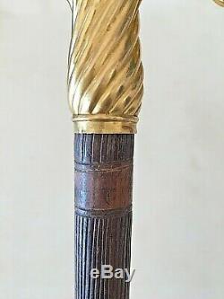 Antique 1837 Y. Paris 18k. Gold Hard Carved Wood Silver Walking Stick Lizard