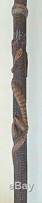 Antique 1837 Y. Paris 18k. Gold Hard Carved Wood Silver Walking Stick Lizard