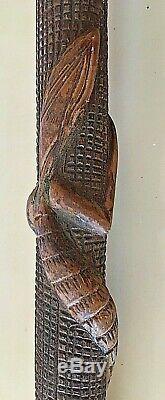 Antique 1837 Y. Paris 18k. Gold Hard Carved Wood Silver Walking Stick Lizard
