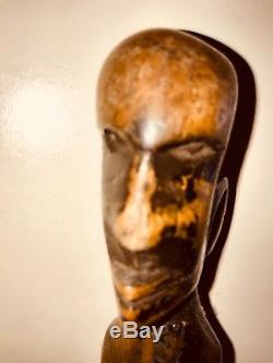 Antique 1860's American Folk-Art Figural Carved Snake Cane Walking Stick