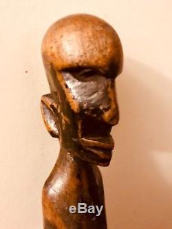 Antique 1860's American Folk-Art Figural Carved Snake Cane Walking Stick