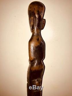 Antique 1860's American Folk-Art Figural Carved Snake Cane Walking Stick