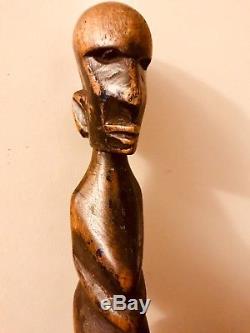 Antique 1860's American Folk-Art Figural Carved Snake Cane Walking Stick