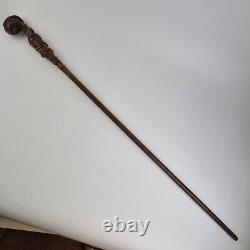Antique 18th Century Walking Stick Handle Carved Woman Wearing Large Bustle 86cm