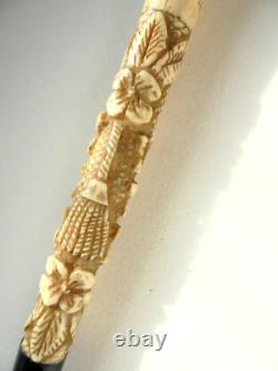 Antique 1900s Silver Carved Walking Stick Cane