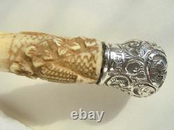 Antique 1900s Silver Carved Walking Stick Cane