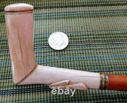 Antique 19th C Greyhound Whippet Carved Bone Handle Cane Walking Stick