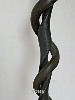 Antique 19th Century Folk Art Carved Wood Snake Cane Walking Stick
