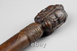 Antique 19th Century Folk Art Colonial & Native Portrait Carved Swagger Stick