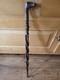 Antique 19thC Folk Art Hand-Carved Dual Snake Spiral Walking Stick Cane, 33