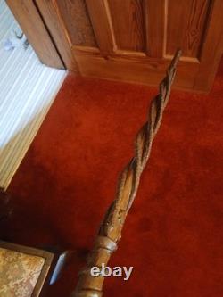 Antique 19thC Folk Art Hand-Carved Dual Snake Spiral Walking Stick Cane, 33