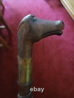 Antique 19thC Folk Art Hand-Carved Dual Snake Spiral Walking Stick Cane, 33
