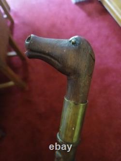 Antique 19thC Folk Art Hand-Carved Dual Snake Spiral Walking Stick Cane, 33