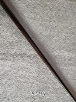 Antique 2 Tone Ebony Walking Stick Cane Hand-Carved Eagle Head Top Silver Collar