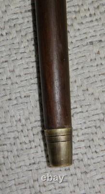 Antique 2 Tone Ebony Walking Stick Cane Hand-Carved Eagle Head Top Silver Collar
