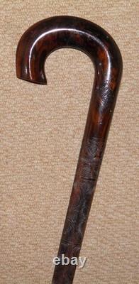 Antique 2 Tone Ebony Walking Stick / Cane Hand Carved Shaft Geometric Patterns Antique 2 Tone Ebony Walking Stick / Cane Hand Carved Shaft Geometric Patterns