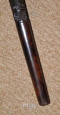 Antique 2 Tone Ebony Walking Stick / Cane Hand Carved Shaft Geometric Patterns