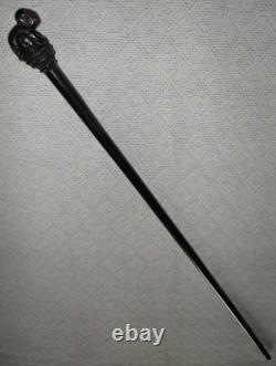Antique 2 Tone Ebony Walking Stick / Cane Hand Carved Top Crouching Man