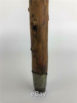 Antique 37 Victorian Folk Art Carved Wood Glass Eye Dog Head Walking Stick Cane