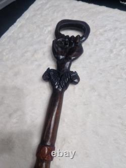 Antique African Carved Mans Head Walking Stick very good used condition