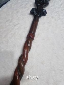 Antique African Carved Mans Head Walking Stick very good used condition