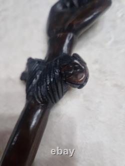Antique African Carved Mans Head Walking Stick very good used condition