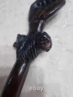 Antique African Carved Mans Head Walking Stick very good used condition