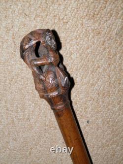 Antique African Tribal Ebony Walking Stick Cane Hand-Carved Lady Gatherer Top