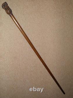Antique African Tribal Ebony Walking Stick Cane Hand-Carved Lady Gatherer Top