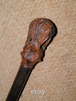 Antique African Tribal Ebony Walking Stick Cane Hand-Carved Lady Gatherer Top