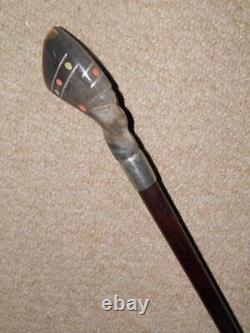 Antique African Walking Stick/Cane With Bovine Horn Carved Tribal Woman Top 83cm