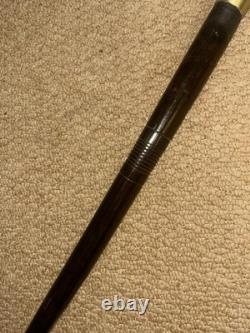 Antique African Walking Stick Hand Carved Bovine Horn Ladies Head & Brass Collar