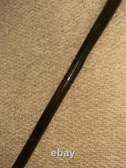 Antique African Walking Stick Hand Carved Bovine Horn Ladies Head & Brass Collar