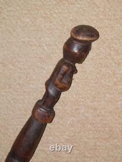 Antique African Yoruba Tribal Walking Stick With Hand-Carved Gatherer Top 87.5cm