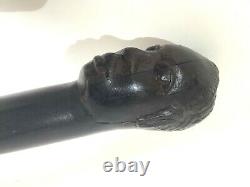 Antique African, carved Young male head walking stick, 94 cm long