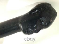 Antique African, carved Young male head walking stick, 94 cm long