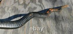 Antique American Carved Wood Rattle Snake Form Walking Stick Cane Painted Dry
